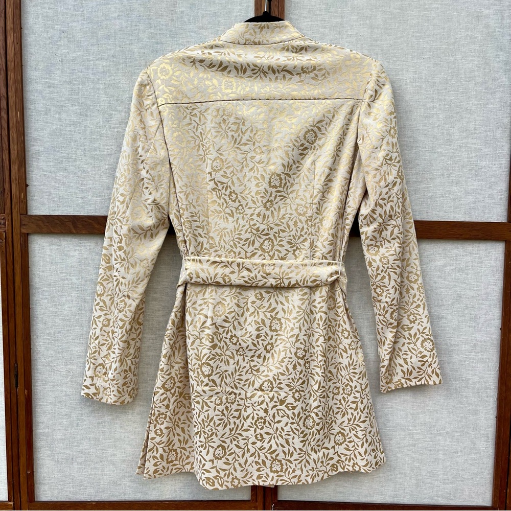 Pendleton Vintage 80s Gold Lame Cream Floral Brocade Belted Lined Blazer Jacket - Picture 2 of 16